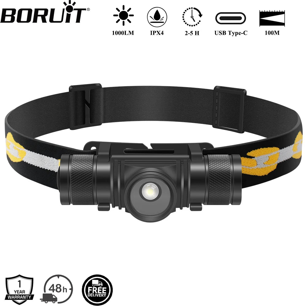 BORUiT D20 Zoom LED Headlamp 1000LM Powerful Type-C Recharge