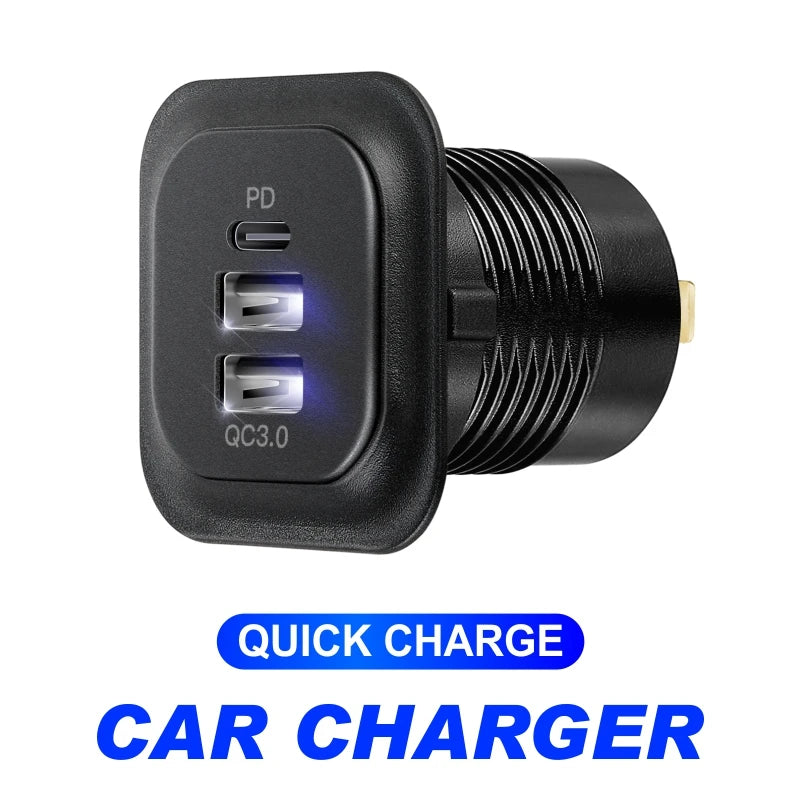 12v car usb charger fast charge Outlet Socket With Voltmeter