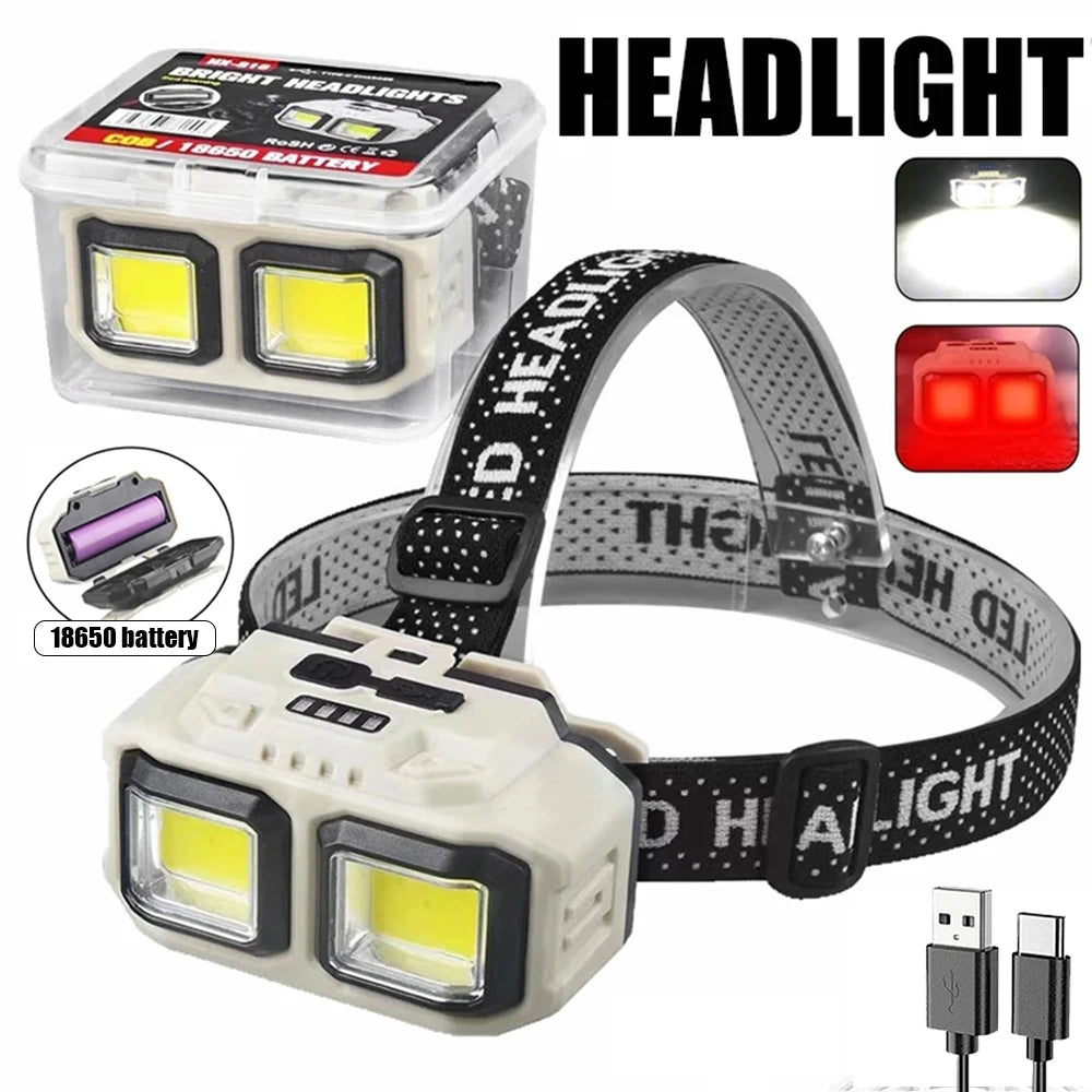Super Bright LED Sensor Headlamp Type-C Charge Head Flashlig