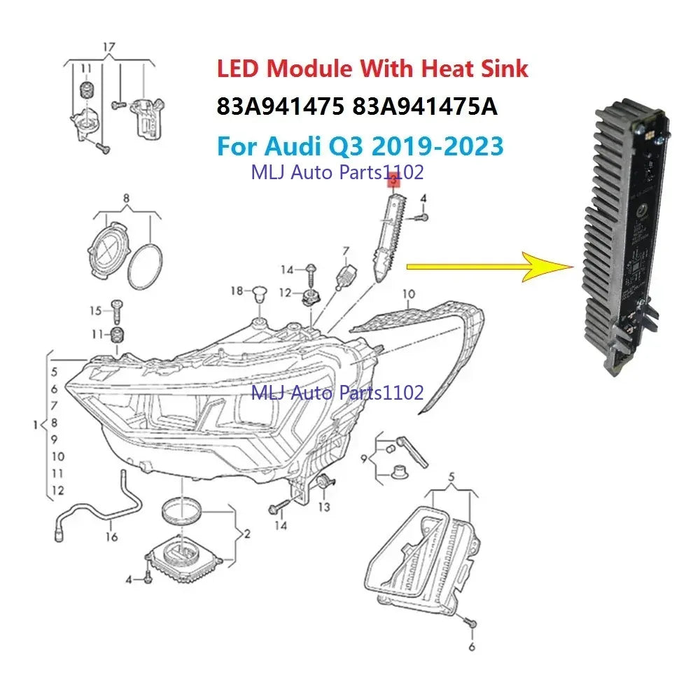 Headlight LED Module With Heat Sink For Q3 Sportback 2019-2023 DRL Daylight Running Lamp Modules Parts for Q3