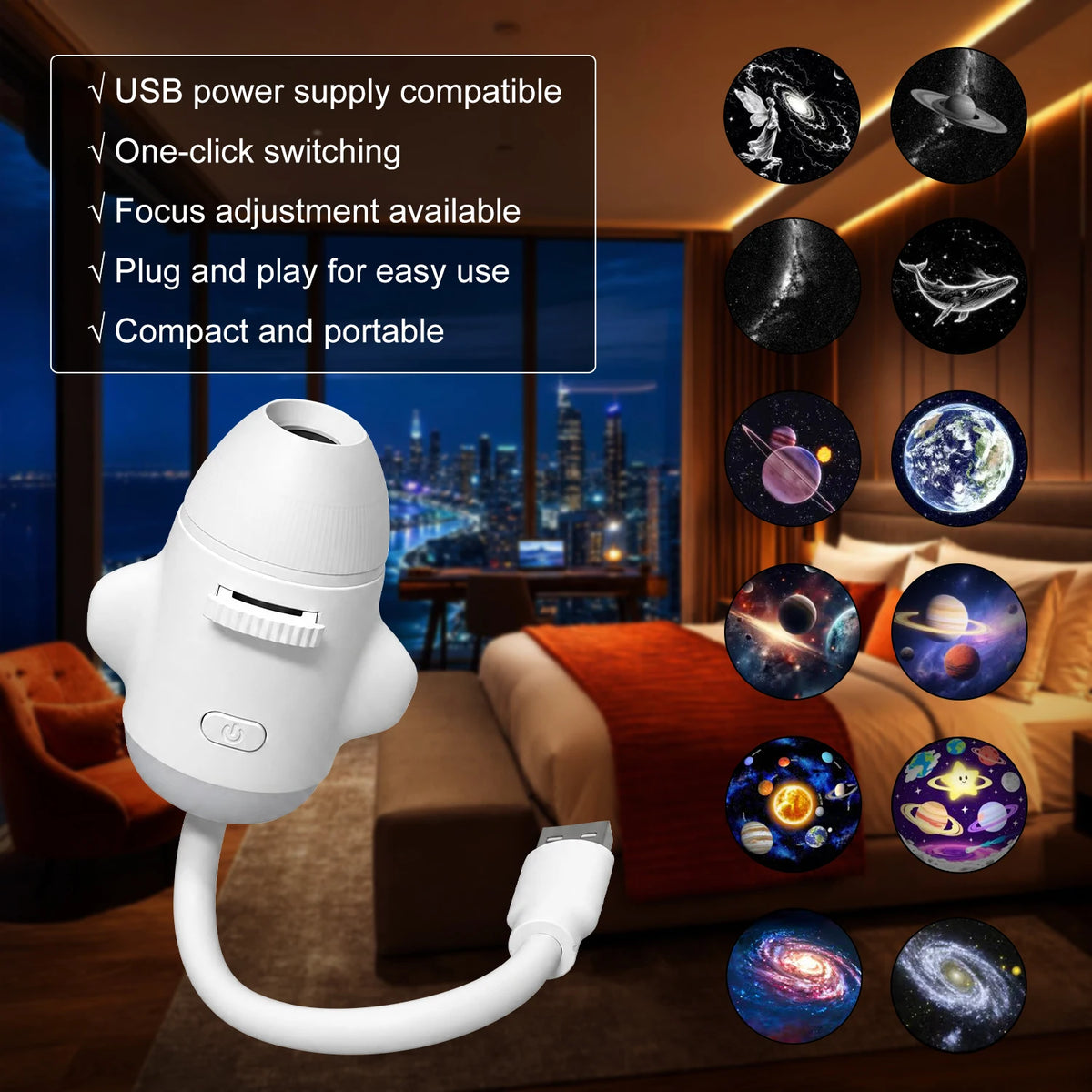 2-in-1 USB Galaxy Projection Light Adjustable Focus Ambient 