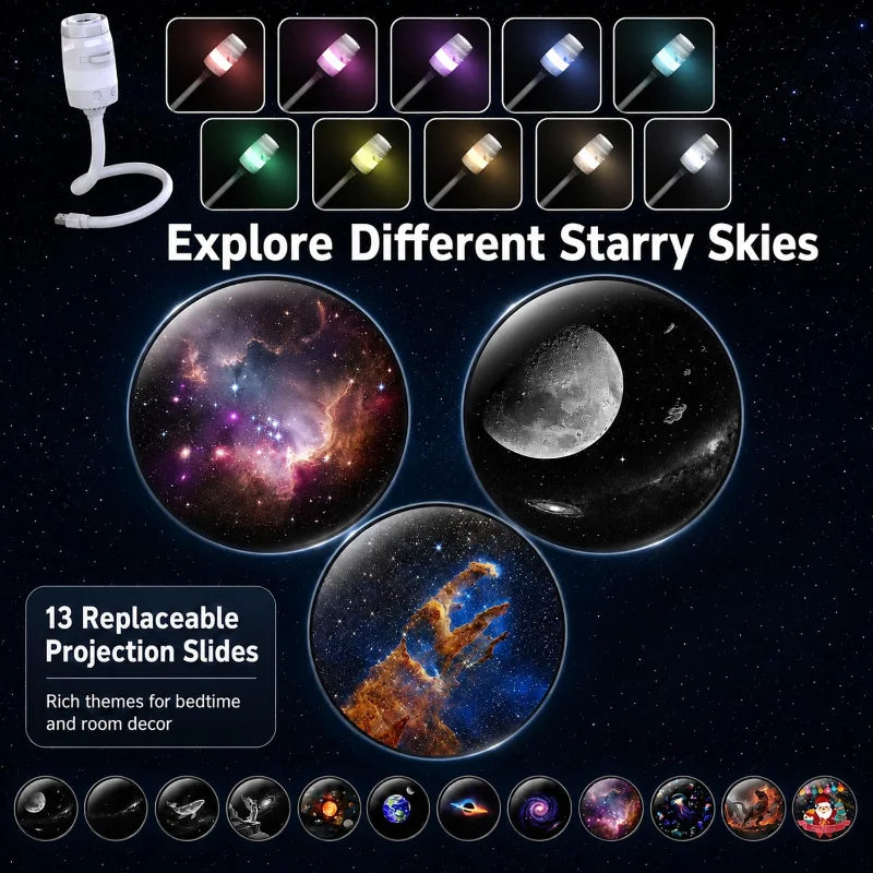 2-in-1 USB Galaxy Projector Night Light 360 Adjustable Brigh