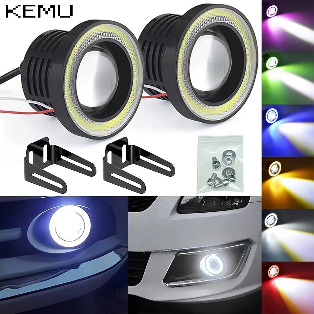 2Pcs Auto 30W Car Driving DRL Fog Lights COB Angel Eye 64/76