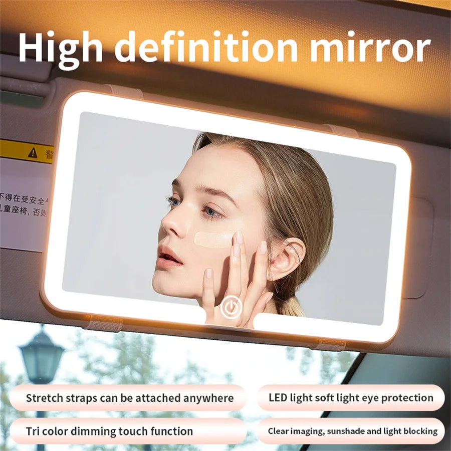 Universal Car Sun Visor Makeup Mirror with LED Fill Light Re