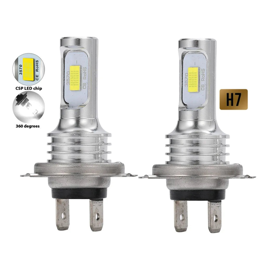 2Pcs 30000LM LED Headlights 6000K 100W 16PCS 7585 CSP 500% Bright Mini 1 1 Replacement H1 H3 H4 H7 Fog Lights 12V Auto Bulbs