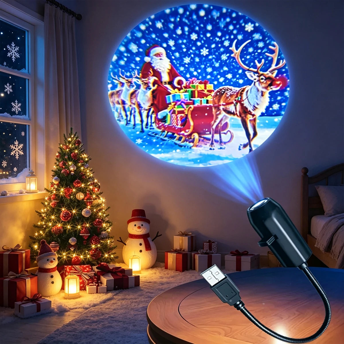 USB Christmas Projector Lamp Cartoon Santa Snowman 10/6/3 Pa