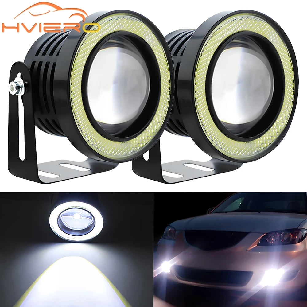 2Pcs Auto 30W Driving DRL Fog Lights COB Angel Eye 64/76/89m