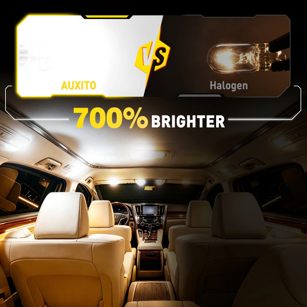 10/2Pcs AUXITO T10 W5W LED Canbus 6500K White Car Interior M