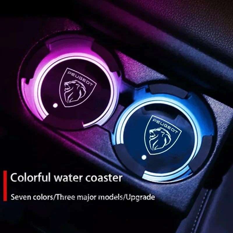7 Colors LED Car Cup Holder Lights Anti Slip Waterproof Lumi