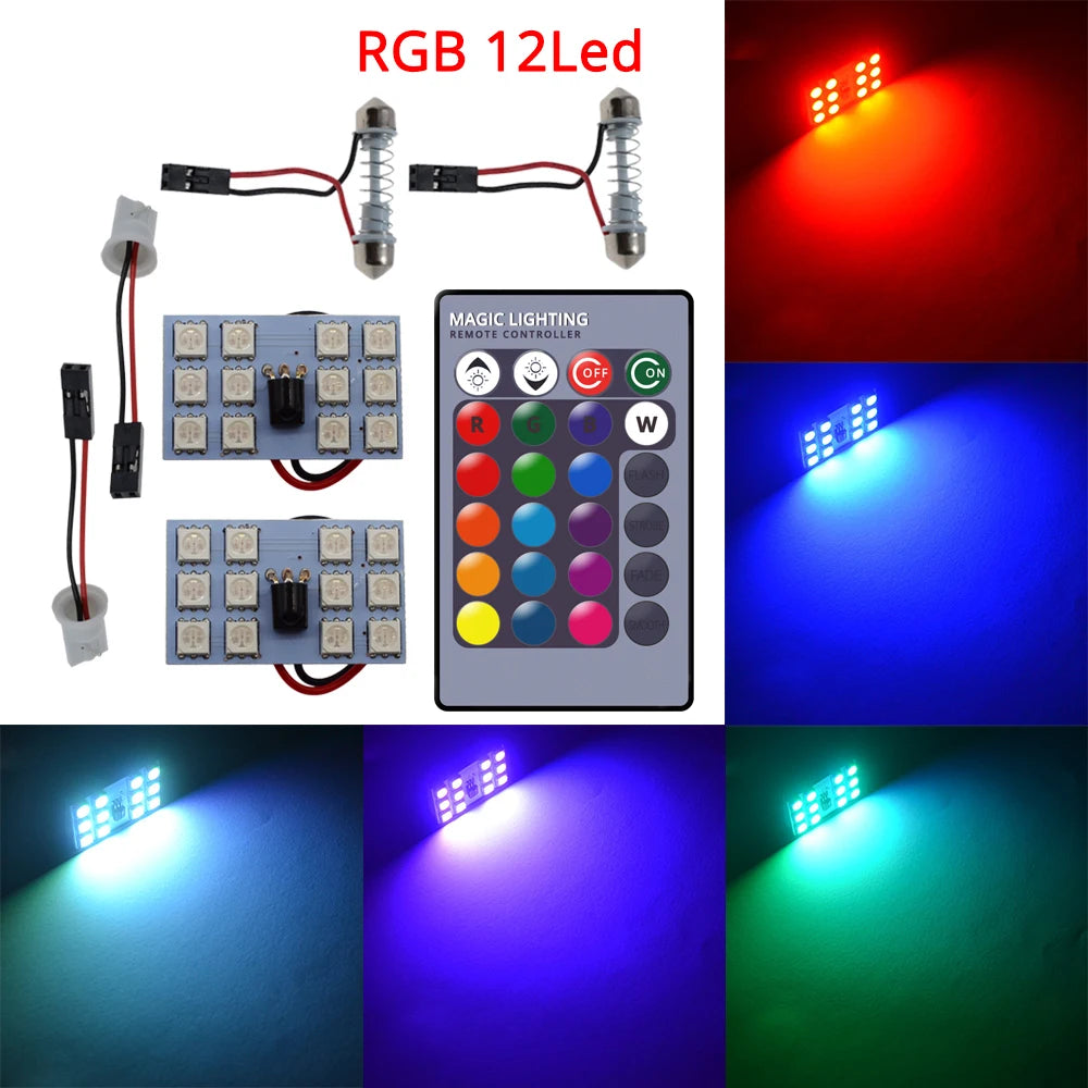 2pcs Car Led T10 5050 12/15/24/36SMD Interior Wedge RGB Panel Reading Lights Dome Auto Festoon BA9S Adapter License Plate Lamp