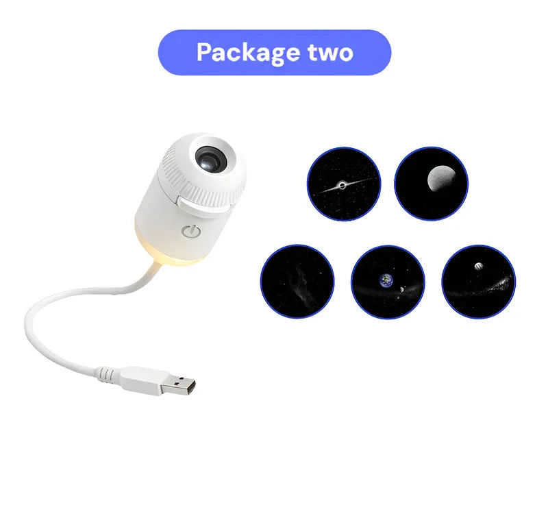 2-in-1 Mini Galaxy Star Projector Night Light USB 360 Rotating LED Starry Sky Ambient Lamp with 12 Films for Home Car Decor