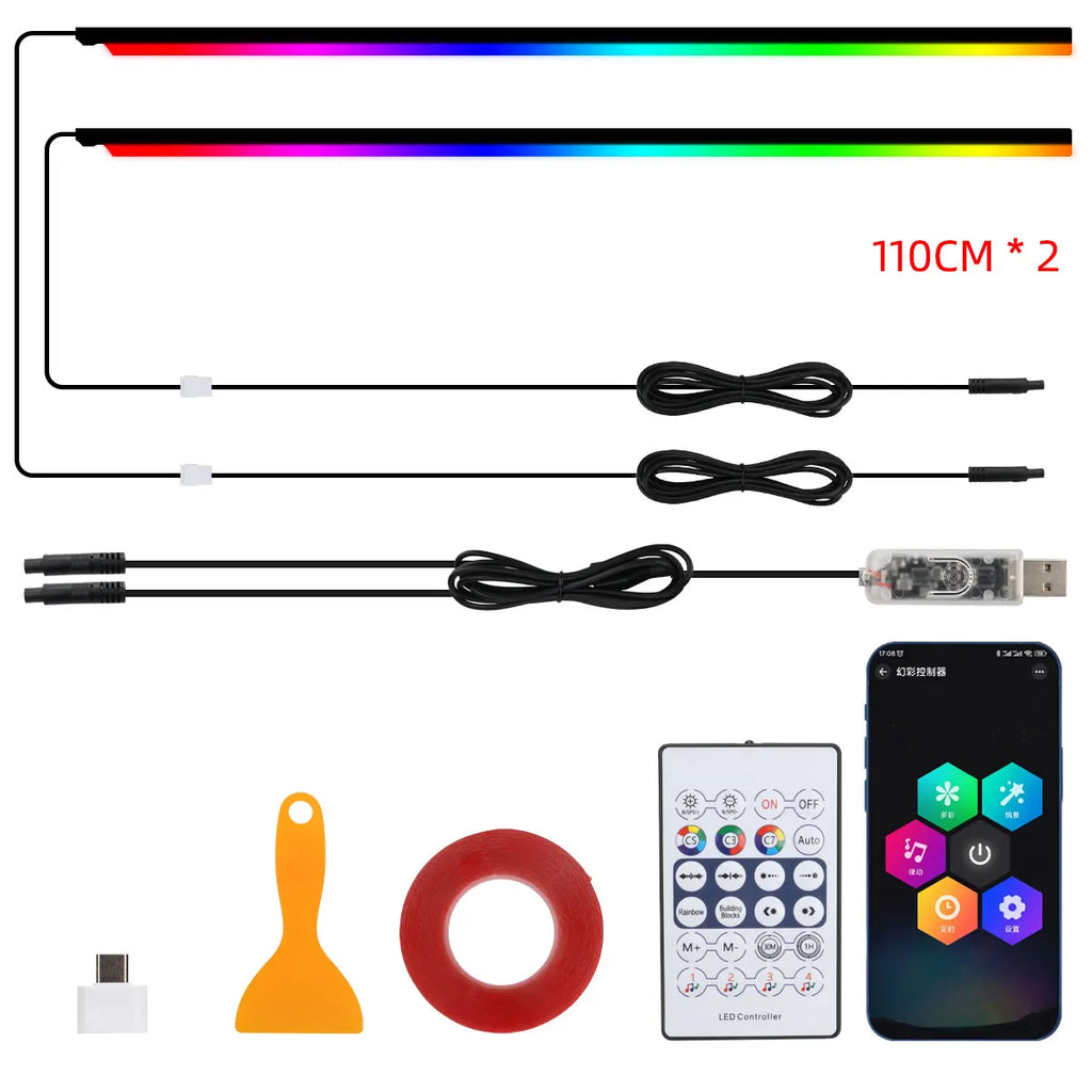 Universal Symphony Car Ambient Lights LED Interior RGB Streamer Atmosphere Lamp USB APP Control Remote for Tesla Model 3 Y S X