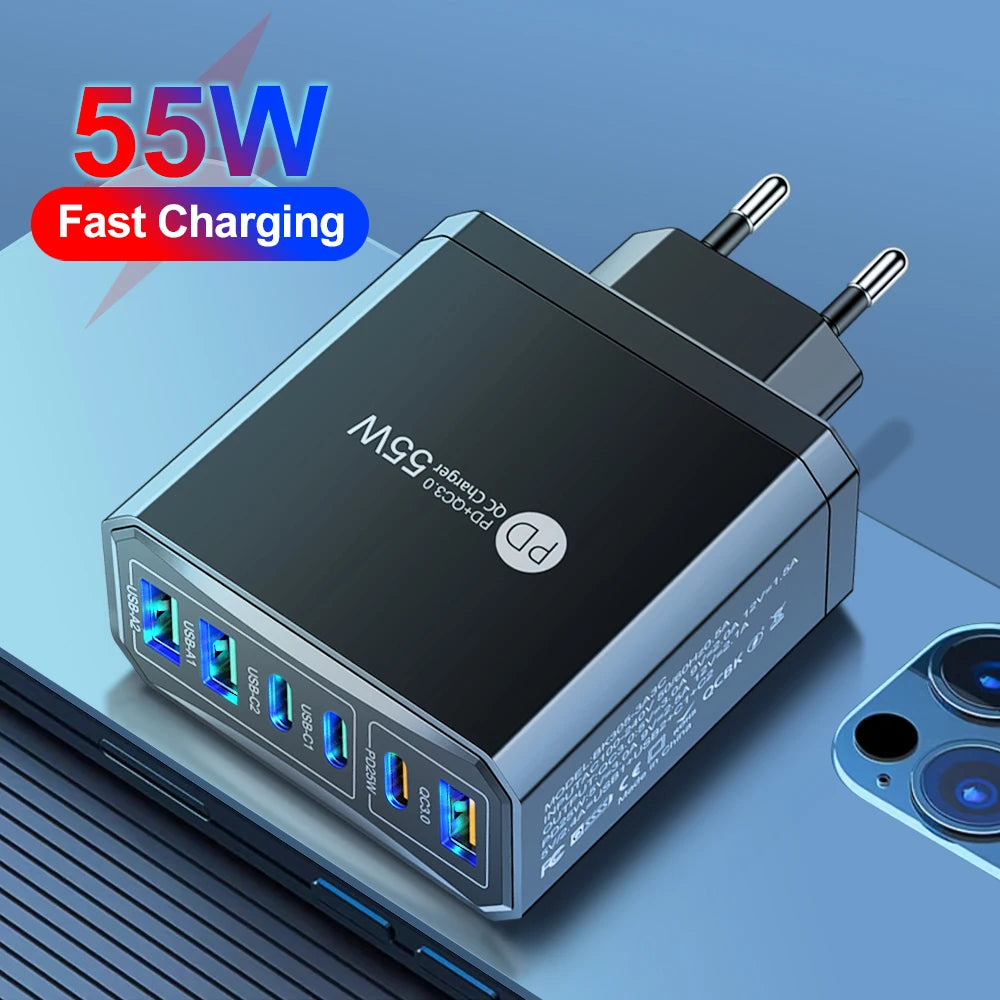 55W 3 USB 3 PD Charger Fast Charging QC3.0 Travel Charger Fo