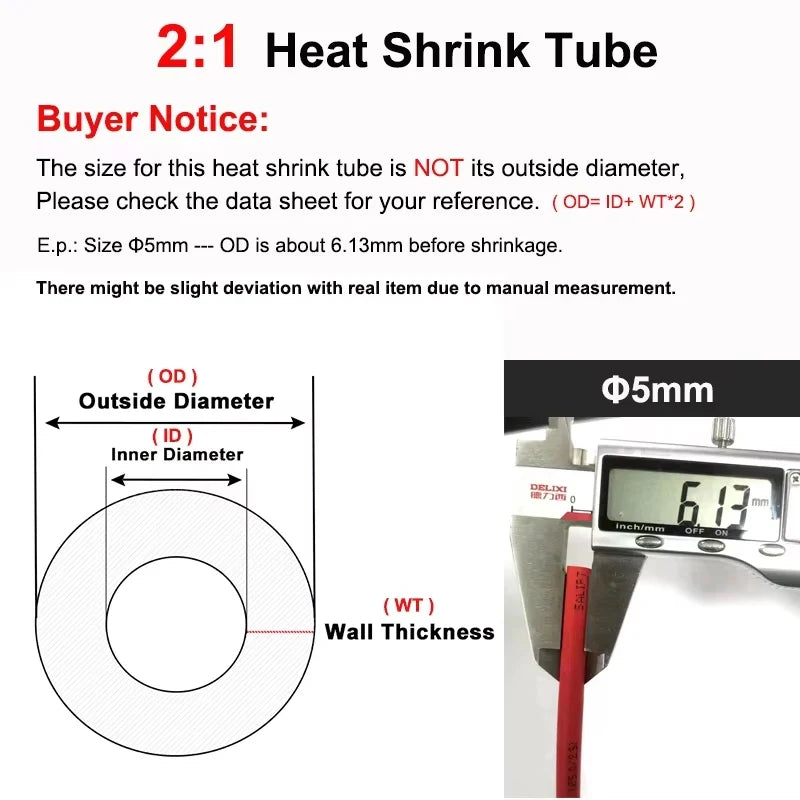 10Meters Heat Shrink Tube 2 1 Shrinkage Ratio Dia 0.6 0.8 1 