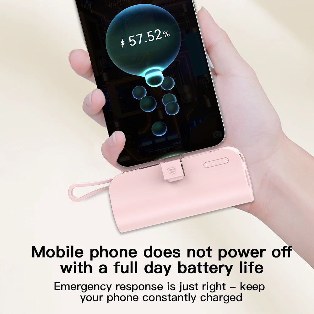Mini Portable 5000mAh Power Bank with Built-in Cable Chargin
