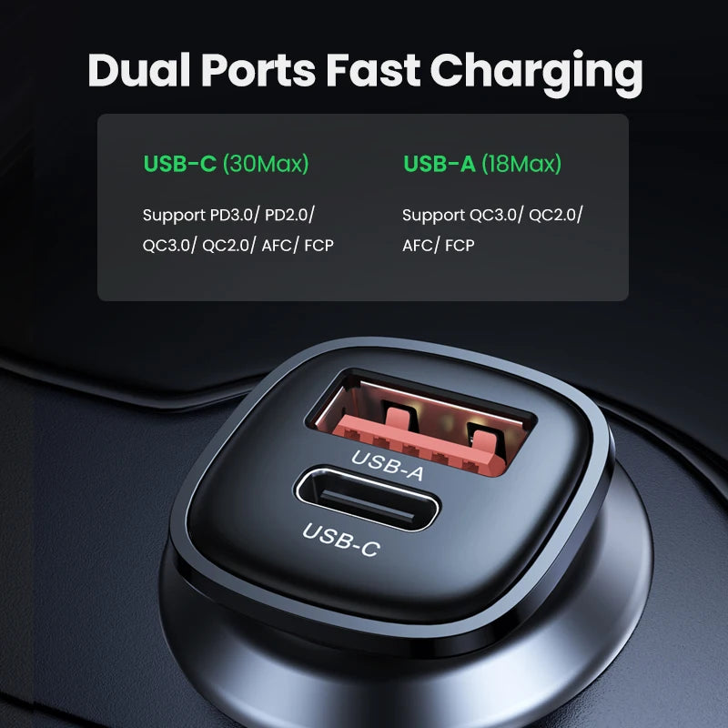 NEW-IN UGREEN USB Car Charger 30W Quick Charge 4.0 QC4.0 QC3