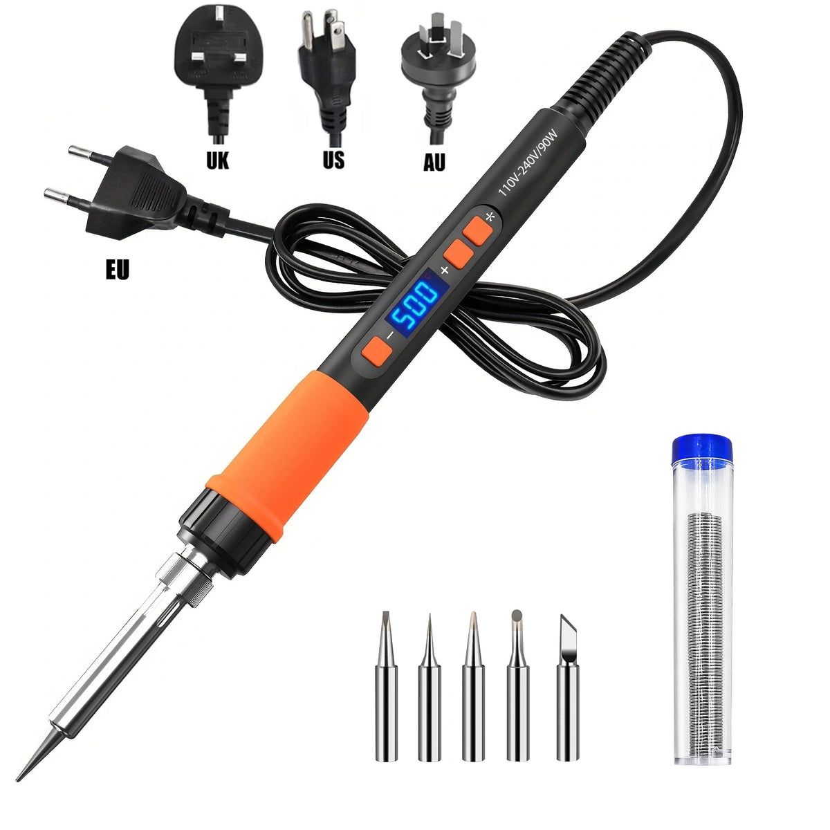 ILIBILIB 90W LCD Soldering Iron 110V-240V 180-500 C Overheat Protection 6-In-1 Kit with 5 Tips & 18g Wire