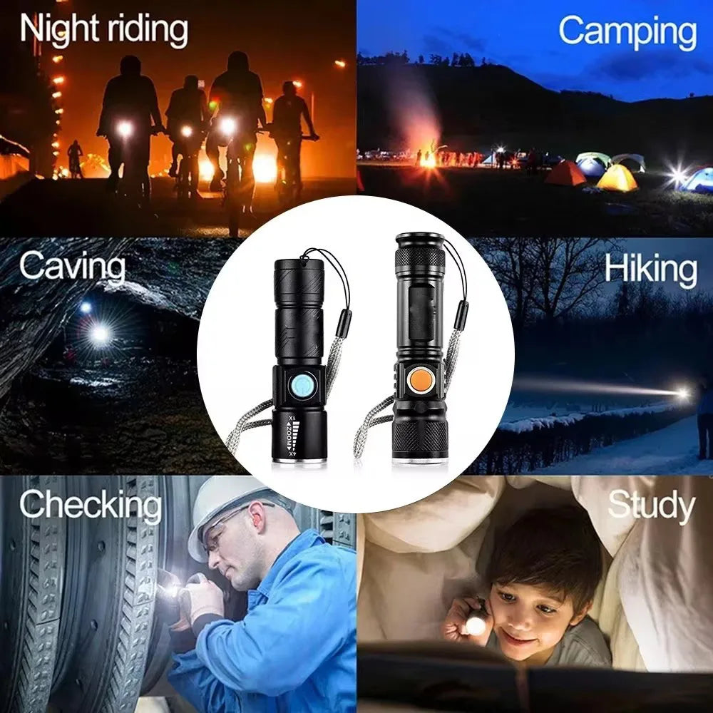 Powerful LED Flashlight With Tail USB Charging Head Zoomable