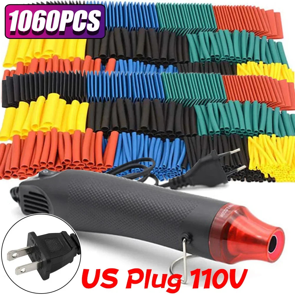 2 1 Shrinkable Wire Shrinking Wrap Tubing Wire Connect Cover Protection with 300W Hot Air Gun 127-10600pcs Heat Shrink Tube