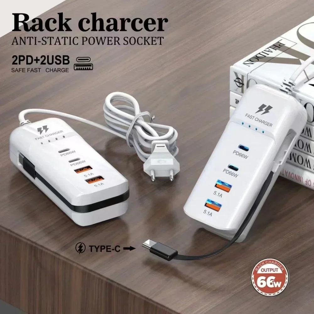 66W 4 Port PD USB Fast Charging Wall Chargers Socket Outlet 