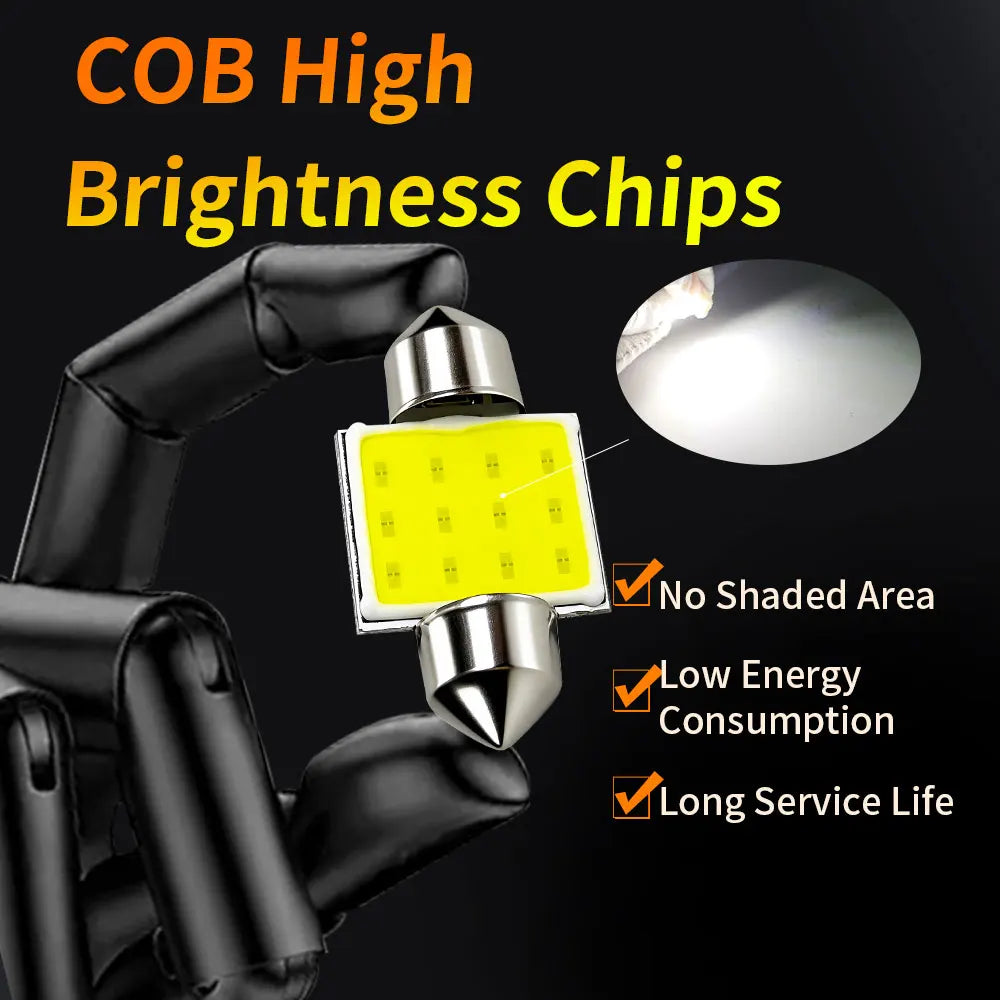 2PCS Powerful COB LED Festoon 31/36/39/41MM Signals 6000K Pl