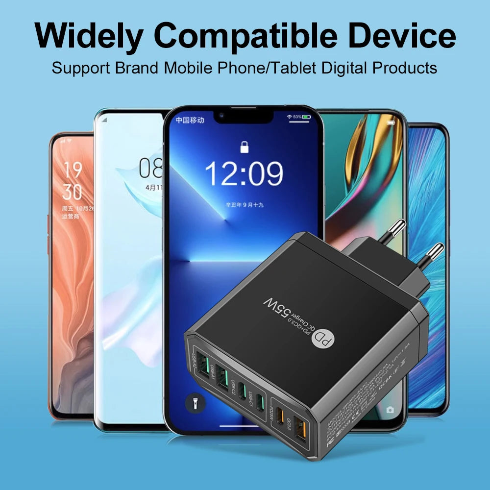 55W 3 USB 3 PD Charger Fast Charging QC3.0 Travel Charger Fo