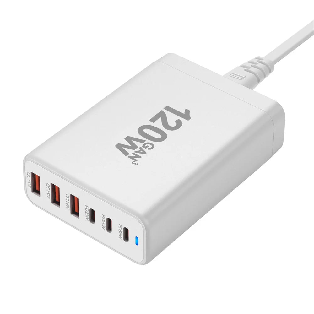 New Style 120W GaN Charger 6 Ports USB Type C PD Charger Qui