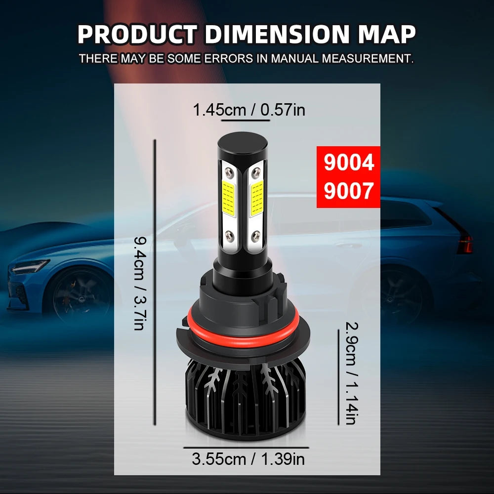 1 Set 4 Sides 9007 LED Car Headlight Bulbs 25000LM 200W 9007