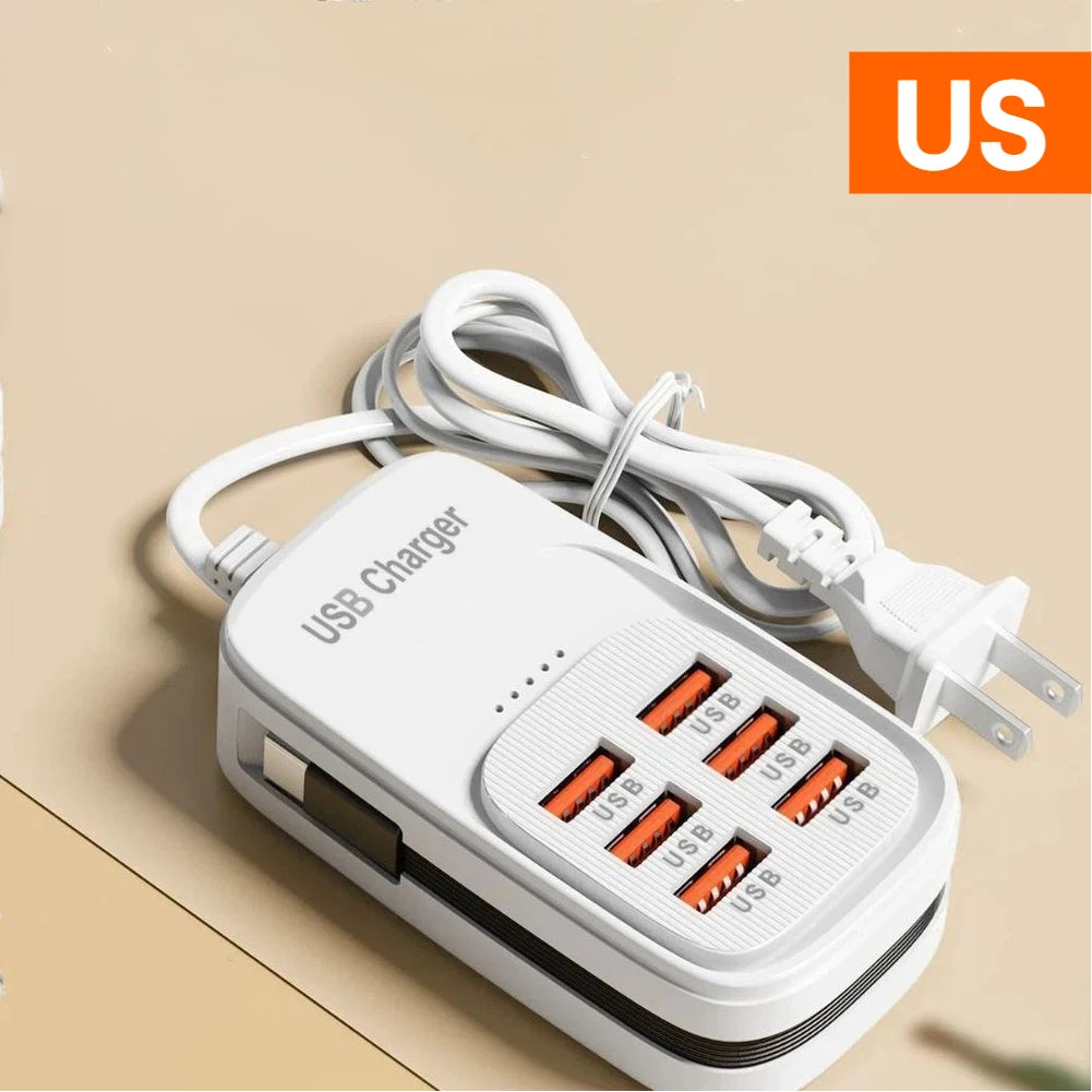 6 in 1 Multi Port USB Charging Station 3PD 3USB Desktop Power Strip Fast Charging Adapter EU UK US Plug Travel Charging Socket