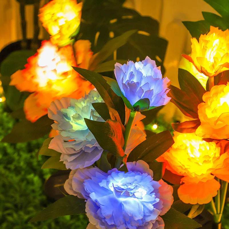 Solar Garden Lights 3 Head Peony Flowers Lamps For Yard Wate