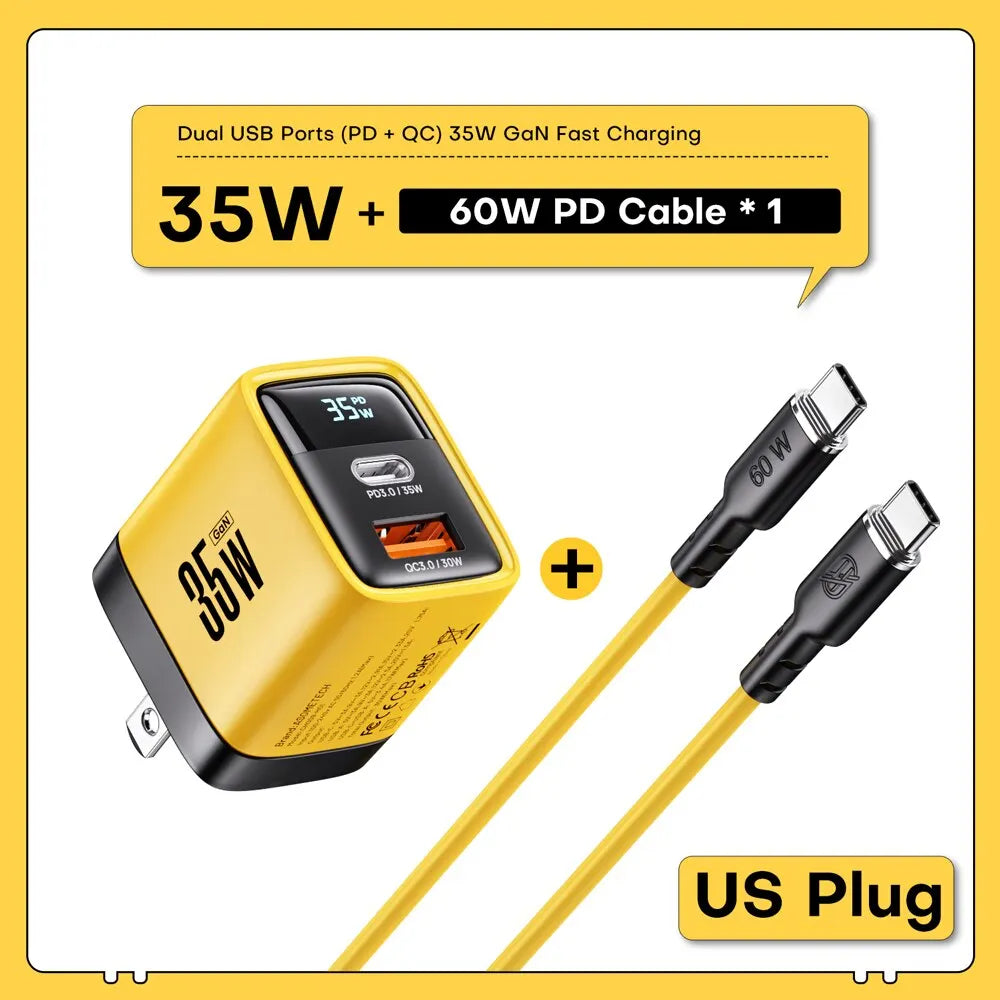 ASOMETECH 35W GaN Charger LED Display QC3.0 30W 25W PD PPS Quick Charge USB Type C Charger For iPhone 14 Pro Samsung S23 Xiaomi