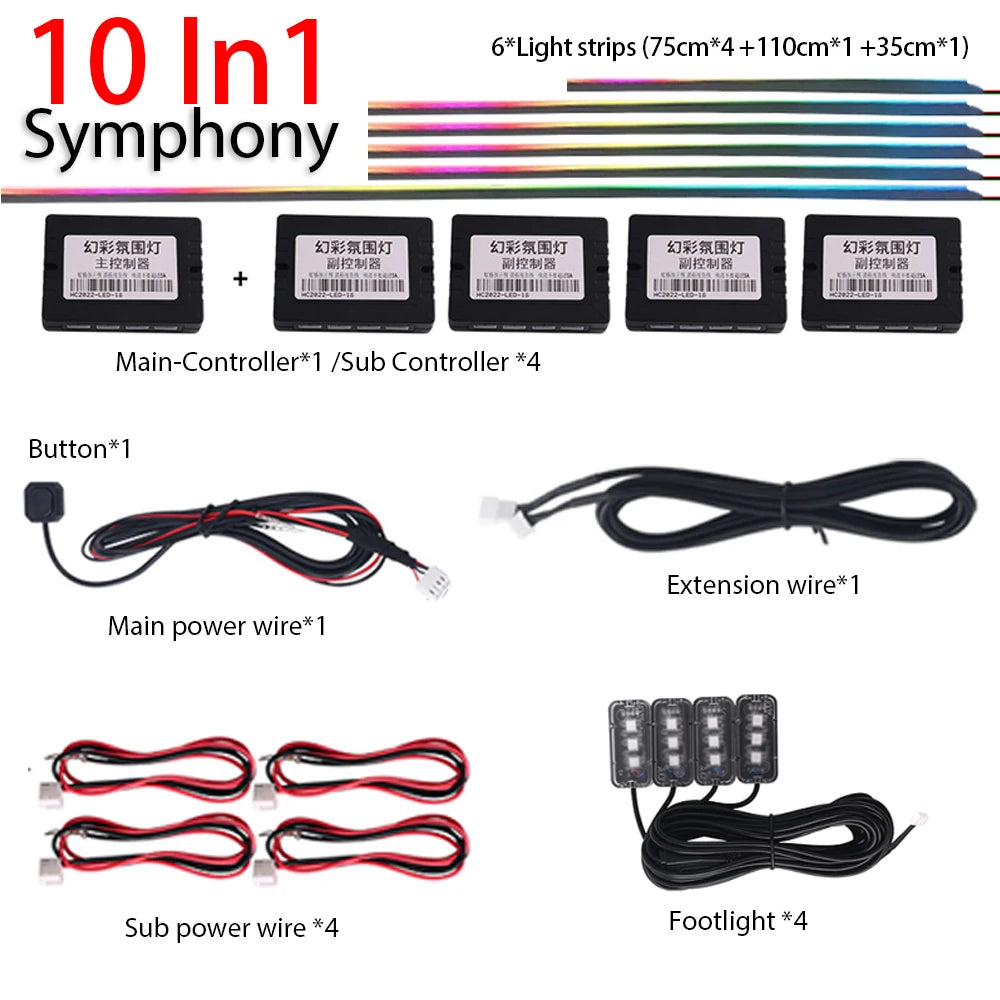 18 in 1 Newest Hidden Car LED Ambient Light Smoke Matt Black Acrylic Strip RGB Symphony Interior Decoration Atmosphere Light Kit