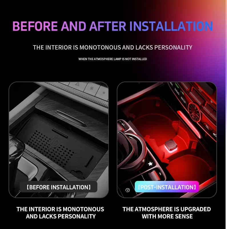 1/2X Car USB Mini LED Interior Atmosphere Light Plug Play Un
