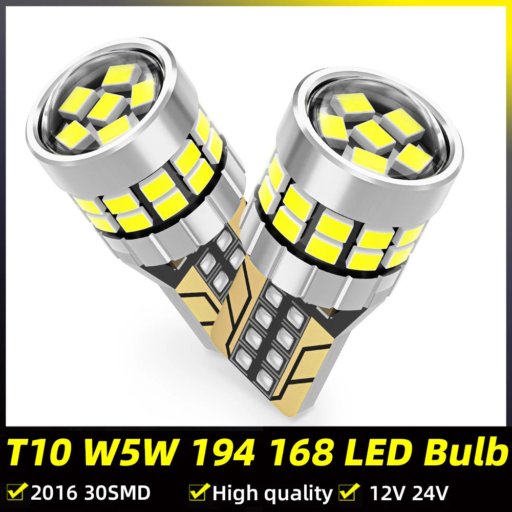 2Pcs Canbus 194 501 T10 W5W LED Bulb No Error 5W5 W5W 30SMD 