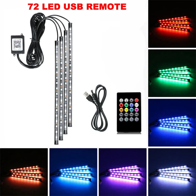Neon LED Car Interior Ambient Foot Strip Light Kit Accessories Backlight Remote App Music Control Auto RGB Decorative Lamps
