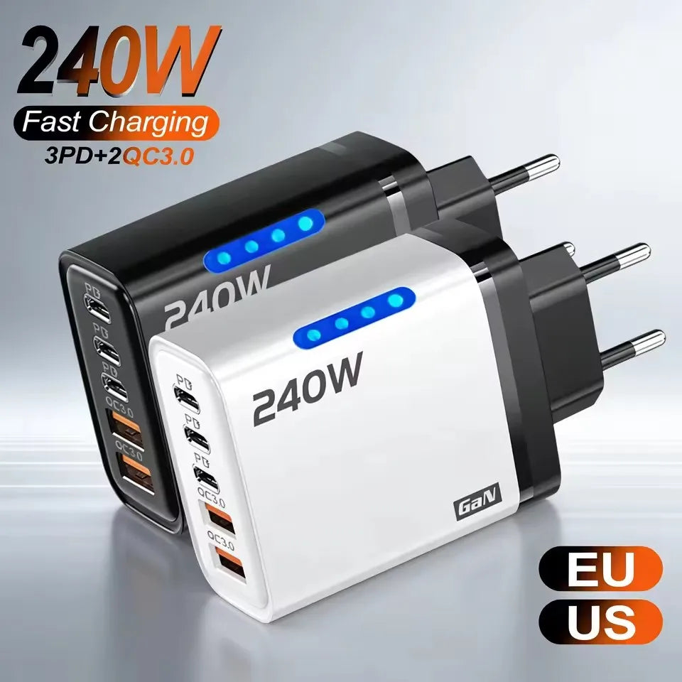 5 IN 1 GaN Desktop Charger For IPhone17 16Pro Laptop Samsung