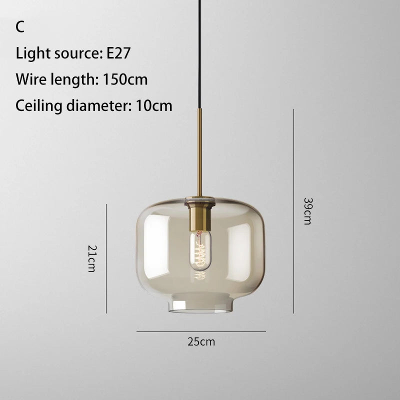 Nordic LED High quality glass pendant light Gold coloured head Various shapes of glassBedroom Living Room Restaurant Corridor