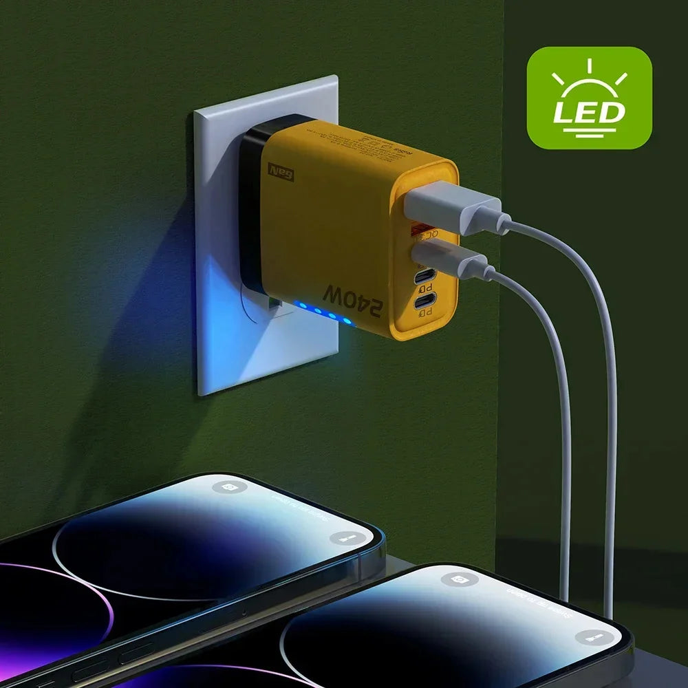 240W USB C GaN Fast Charger With LED Light Type C Multi Port