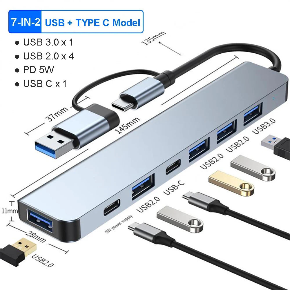 USB C Hub 3 0 Aluminum 7 in 1 USB Extender Splitter with 1 U