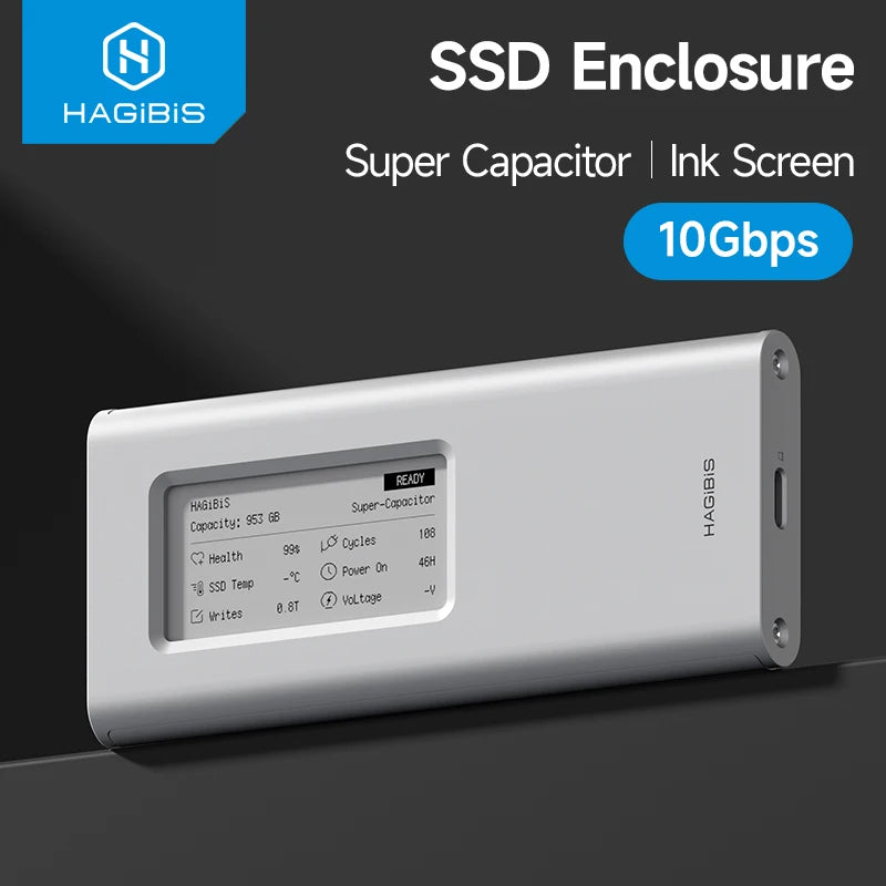 Hagibis M.2 NVMe SSD Enclosure with E-Ink Display 10Gbps Ink