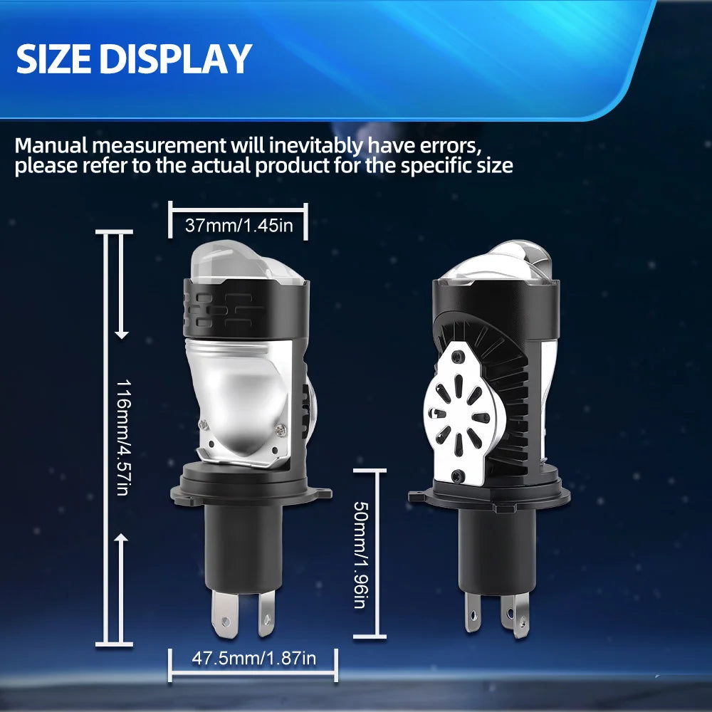 3000W 40000000LM H4 LED Mini Projector Lens 6500K High Low B