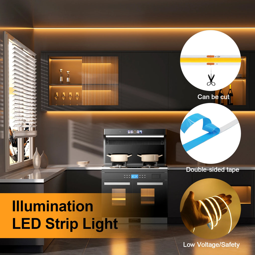 3MM 5MM 8MM COB LED Strip DC 5V/12V/24V High Density Flexibl