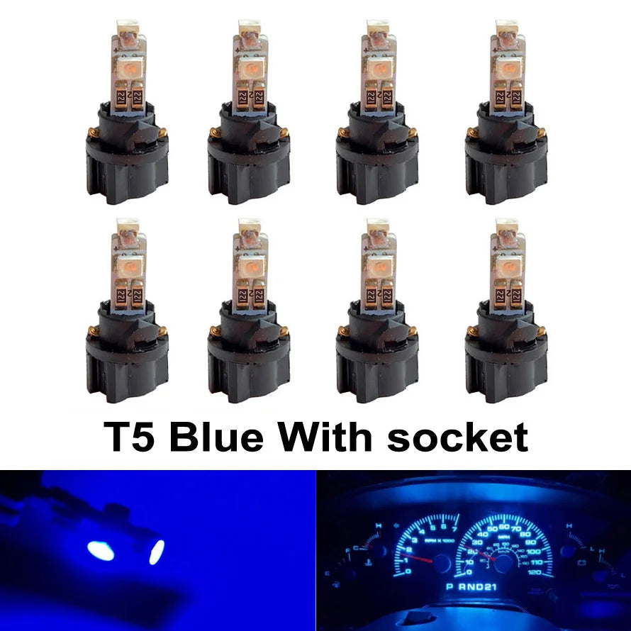 8Pcs T5 B8.5 B8.5D W1.2W W3W PC74 PC37 Led Bulb Car Interior Lights Dashboard Warming Indicator Wedge Auto Instrument Lamp 12V
