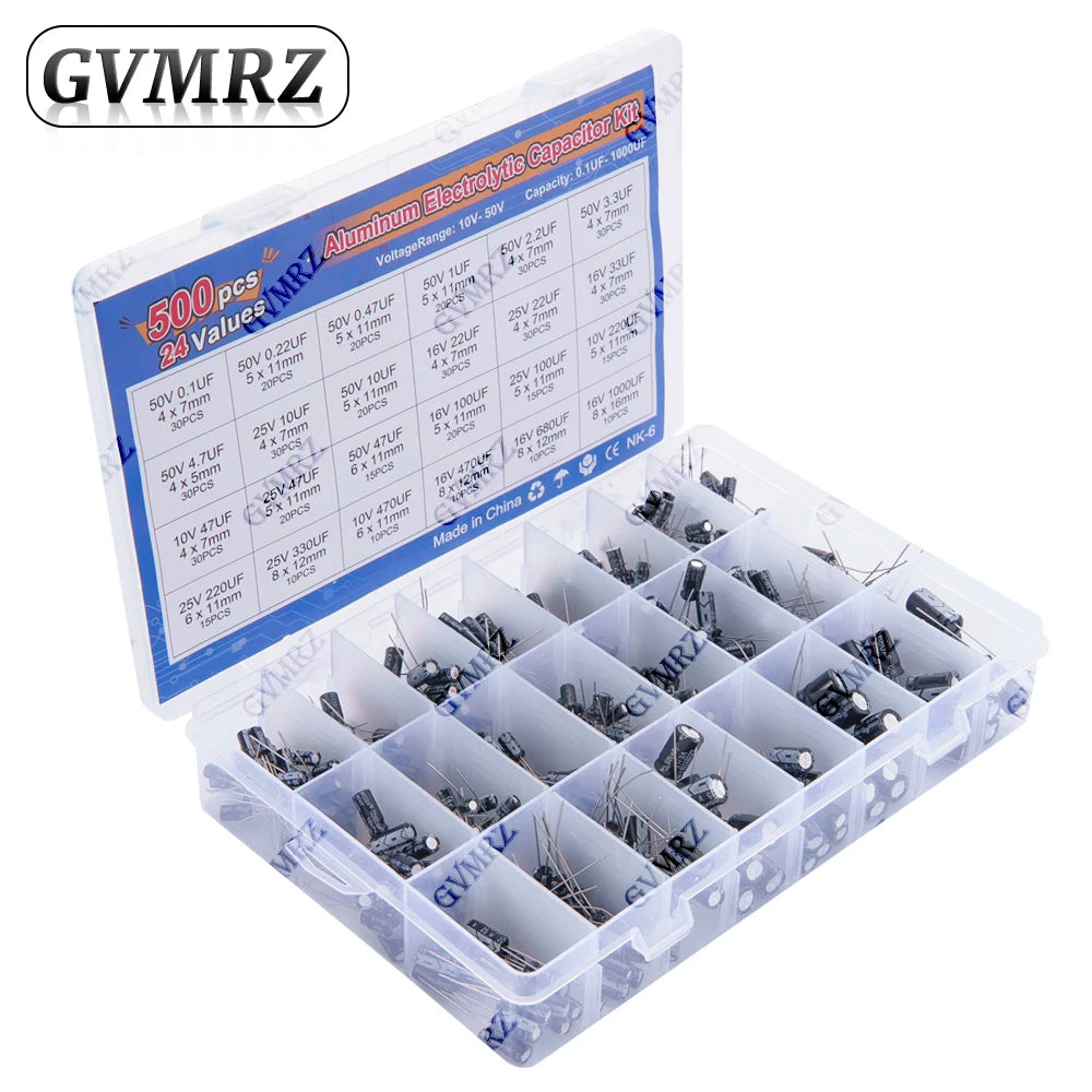 500PCS/lot 0.1UF-1000UF 24Values Aluminum Electrolytic Capac