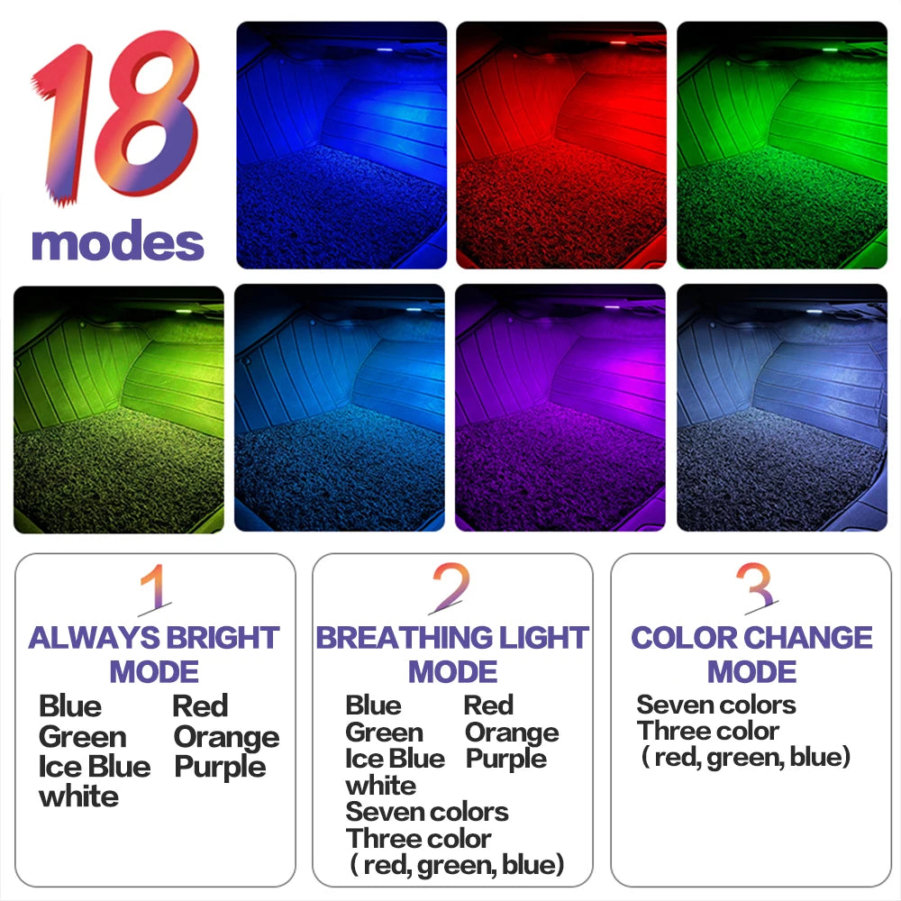 2X LED Car RGB Interior Footwell Light Atmosphere Lamp Acces