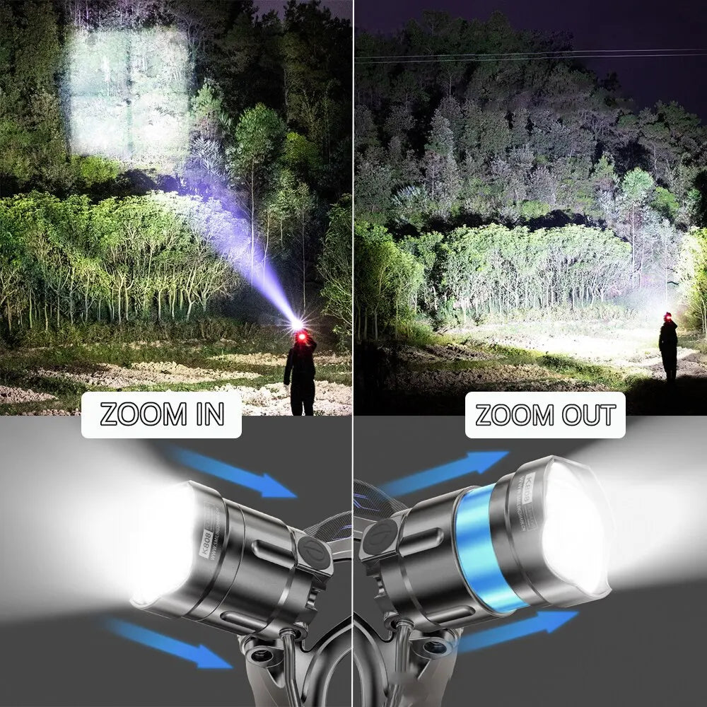 High Powerful XHP70/90 Led Headlamp USB Rechargeable Zoom He
