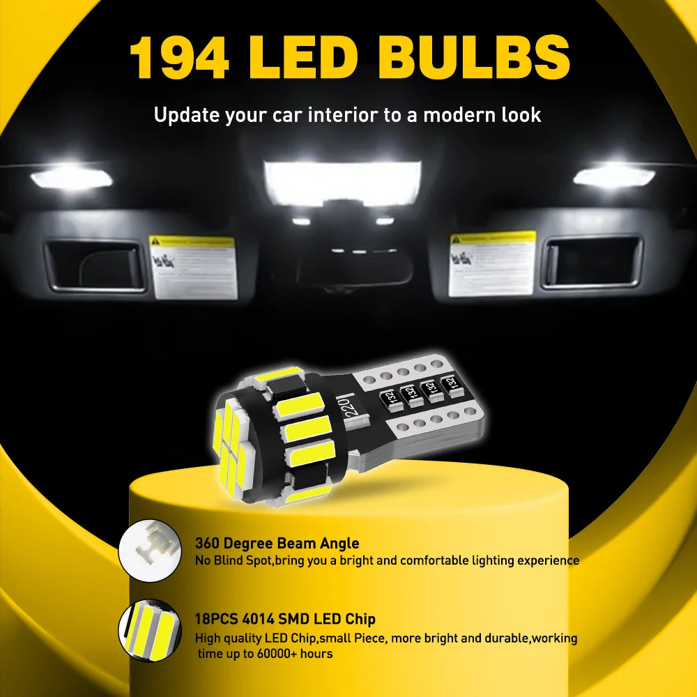 AUXITO 10/8/6/4/2Pcs Canbus 194 501 T10 W5W LED Bulb No Erro