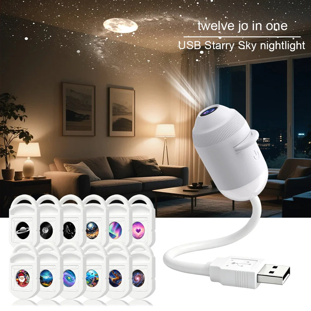 Explosive USB Starry Sky Projection Light for Car Interior Home Bedroom Nightlight Romantic Galaxy Atmosphere Light