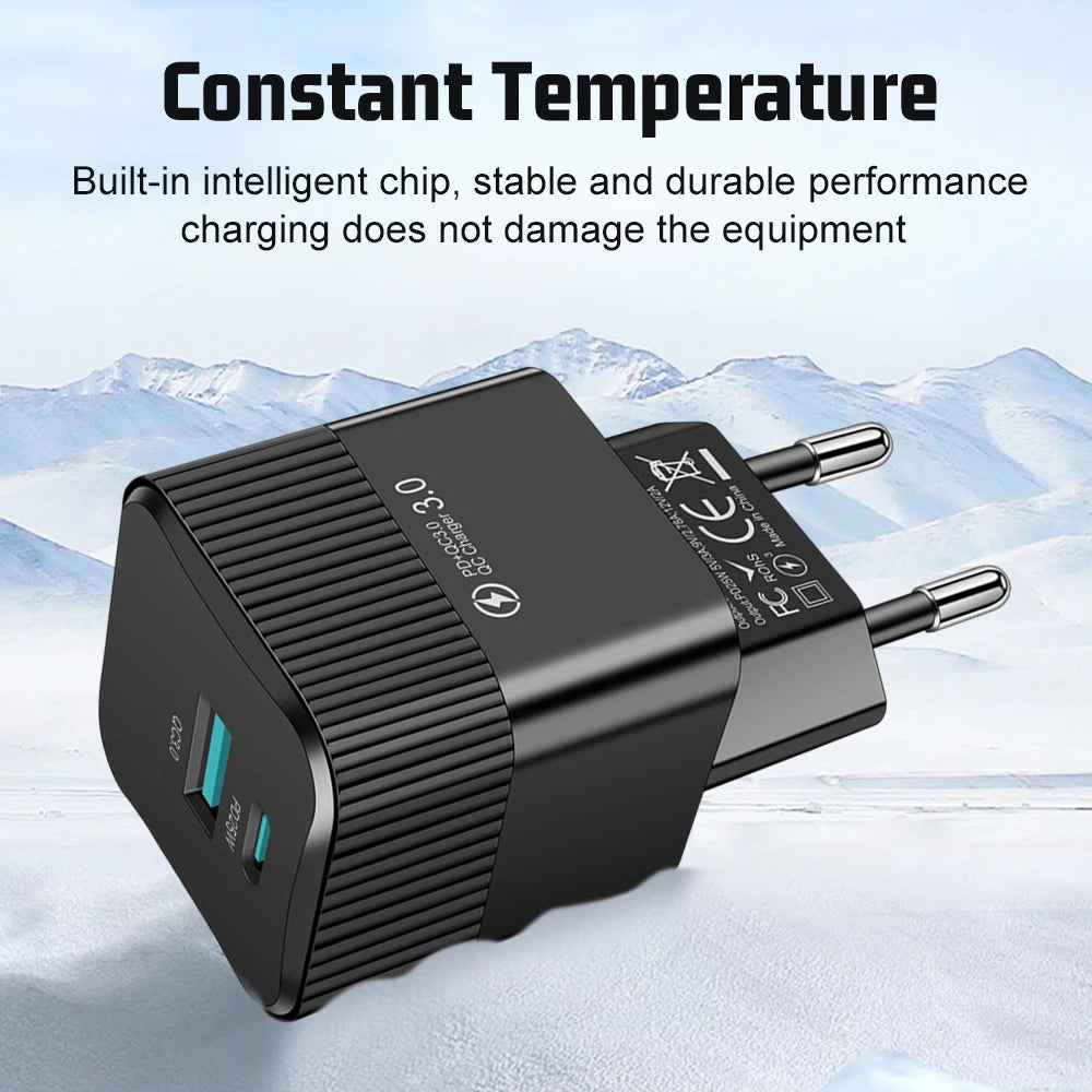 2 Ports PD 25W USB C Fast Charger KR EU Mini Travel Plug Pho