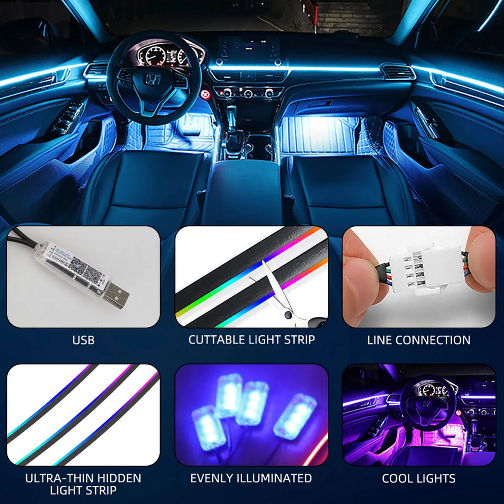 6 in 1 140 1 110 5 Car LED Atmosphere Acrylic Light Strip RG